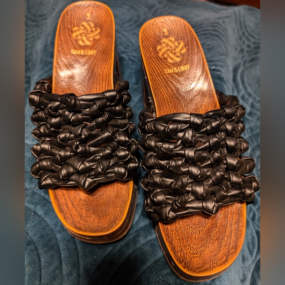 Sam & Libby Black Braided Leather Mules